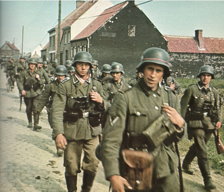 German soldiers in high sprits moving towards Dunkirk.